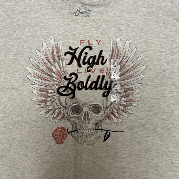 Fly High Live Boldly Skull Rose Graphic Women’s XL Tshirt NWOT - Picture 2 of 6